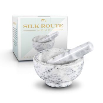 Pilon et mortier en marbre blanc classique par Silk Route Spice Company - Parfait pour moudre des épices ou des herbes entières 1