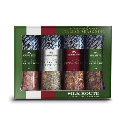 Coffret cadeau Italian Spice Journey par Silk Route Spice Company - 4 mini moulins de 100 ml