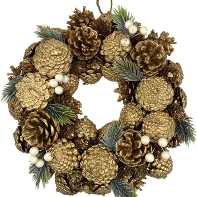 Christmas wreath - golden pine cones