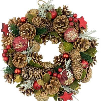 Christmas Wreath - Red Stars and Pine Cones