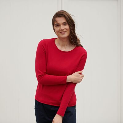 "Light cranberry" sweater with rolled edges
