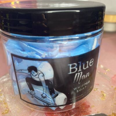 Blue man whipped soap