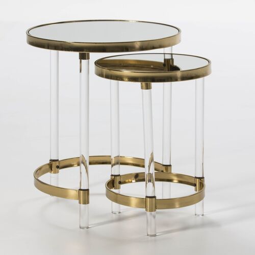 SET/2 MESA AUXILIAR 48X48X59 / 35X35X52 ACRILICO TRANSPARENTE/ESPEJO/METAL DORADO TH1313900