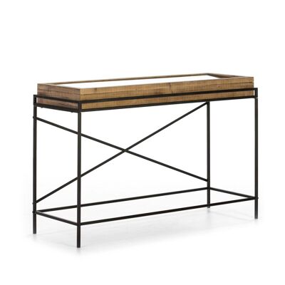 CONSOLE 123X43X83 GLASS/NATURAL WOOD/BLACK METAL TH1318700