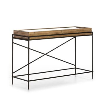 CONSOLE 123X43X83 VERRE/BOIS NATUREL/MÉTAL NOIR TH1318700 1