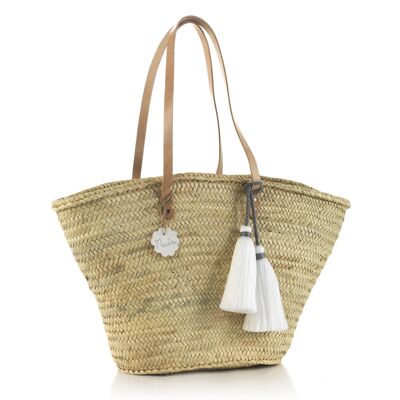 BOLSO PALMA DE PLAYA TASSEL BLANCO 30x50x40 CM