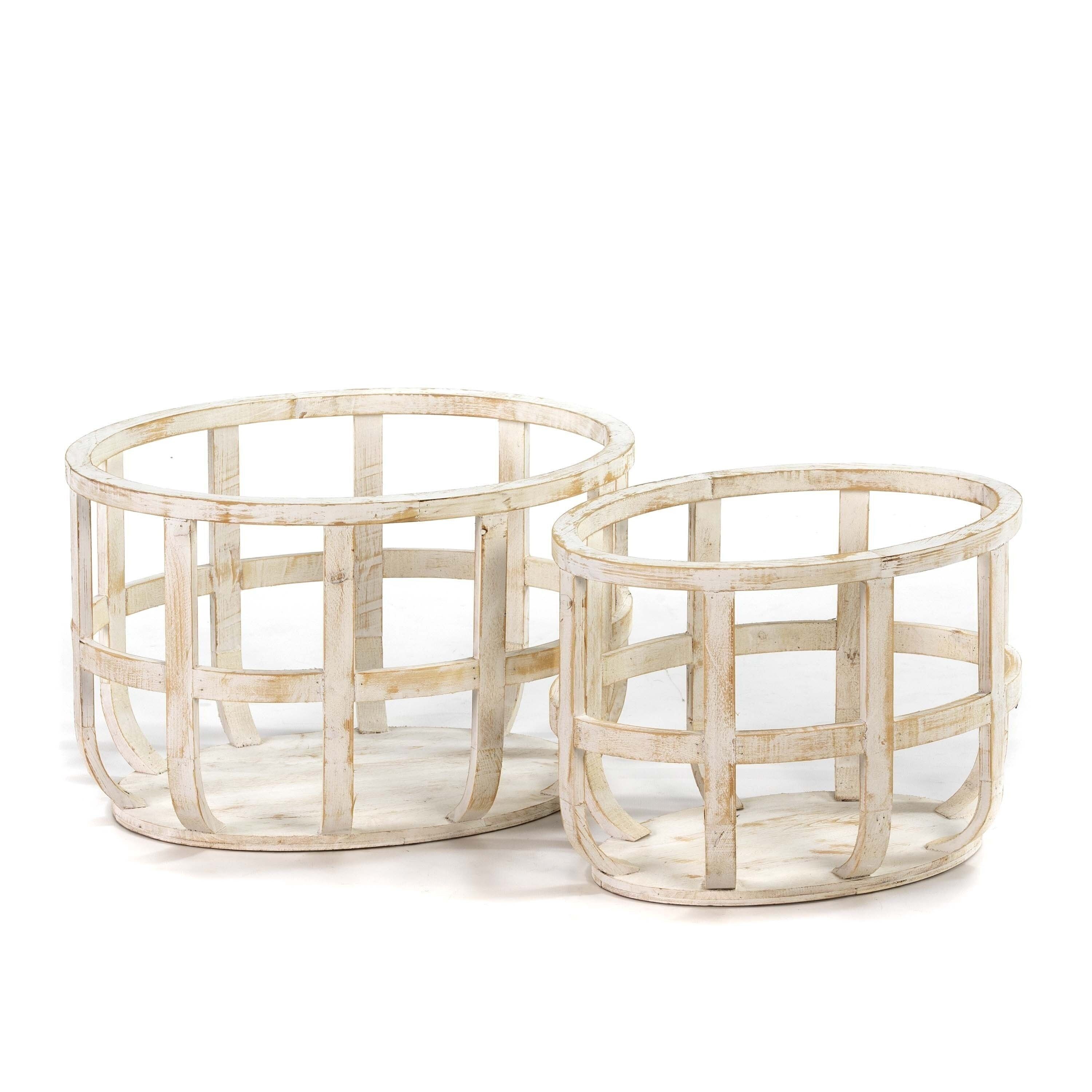 SET/2 KORB 53X40X34 / 44X31X32 ANTIKES WEISSES HOLZ TH1325500