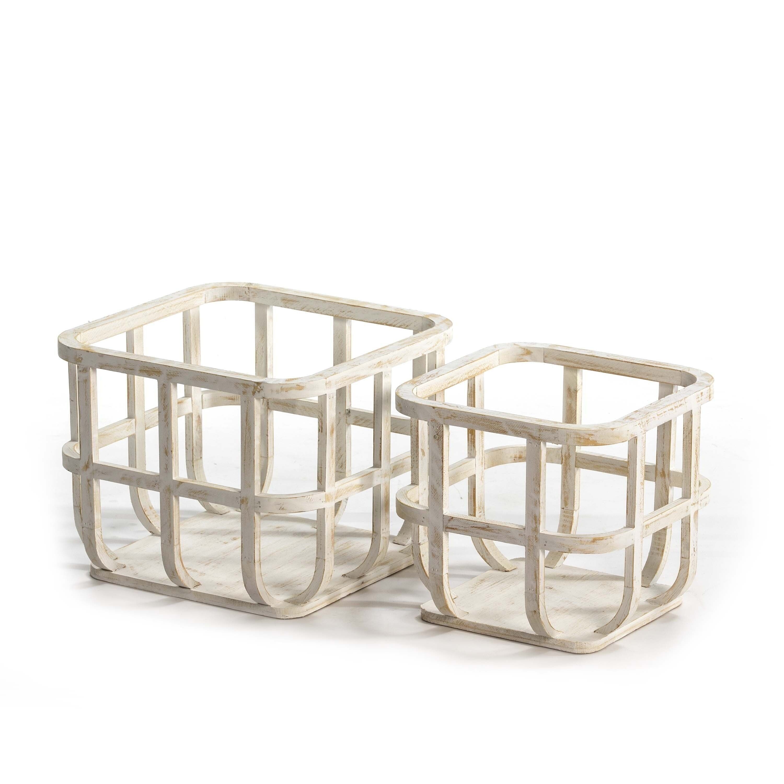 SET/2 CESTELLI 39X40X31 / 30X31X29 LEGNO BIANCO ANTICO TH1325600