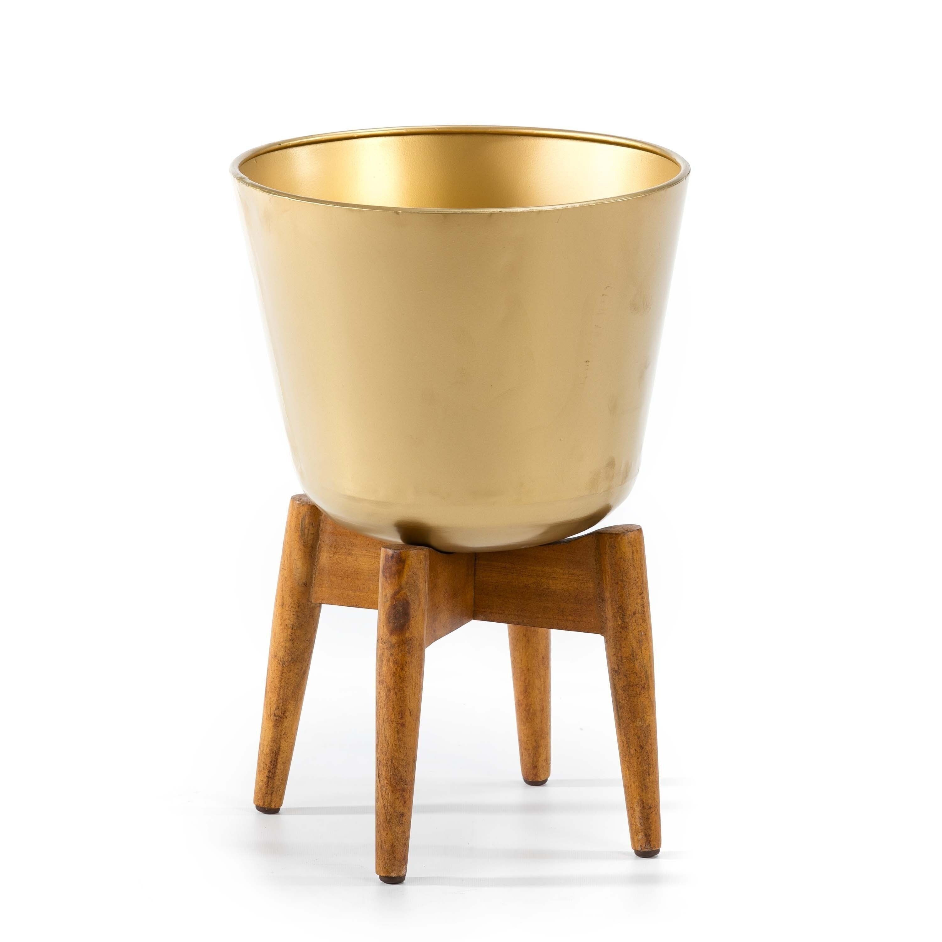 MACETERO 32X32X49 MADERA NATURAL/METAL DORADO TH1326500