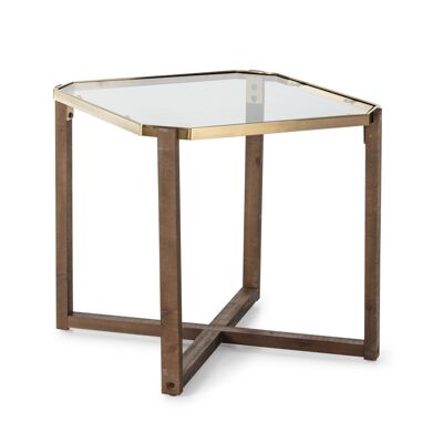 SIDE TABLE 60X60X60 GLASS/WOOD/GOLDEN METAL TH1330700