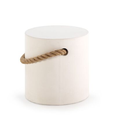 STOOL 40X40X40 WITH ROPE HANDLE/WHITE STONEWARE TH1476500
