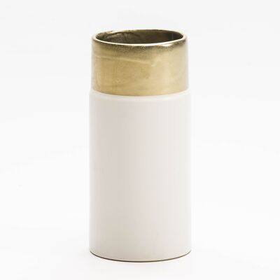 VASO 11X11X24 CERAMICA BIANCO/ORO TH1983100