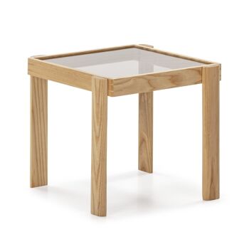 TABLE D'APPOINT 43X41X40 VERRE FUME/BOIS NATUREL TH2569700 1