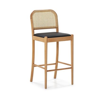 HIGH STOOL 43X47X97 NATURAL WOOD/LEATHERETTE XH 23B BLACK/NATURAL RATTAN TH2573700