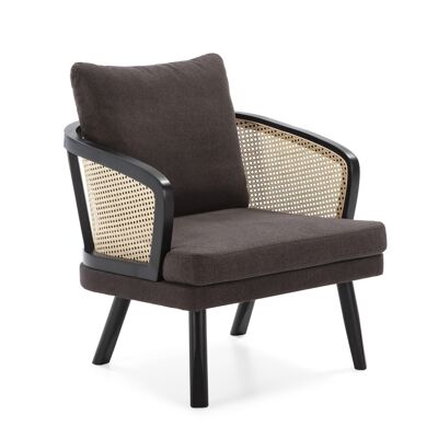 ARMCHAIR 80X75X86 BLACK WOOD/SOHO-100 FABRIC/NATURAL RATTAN TH2574000