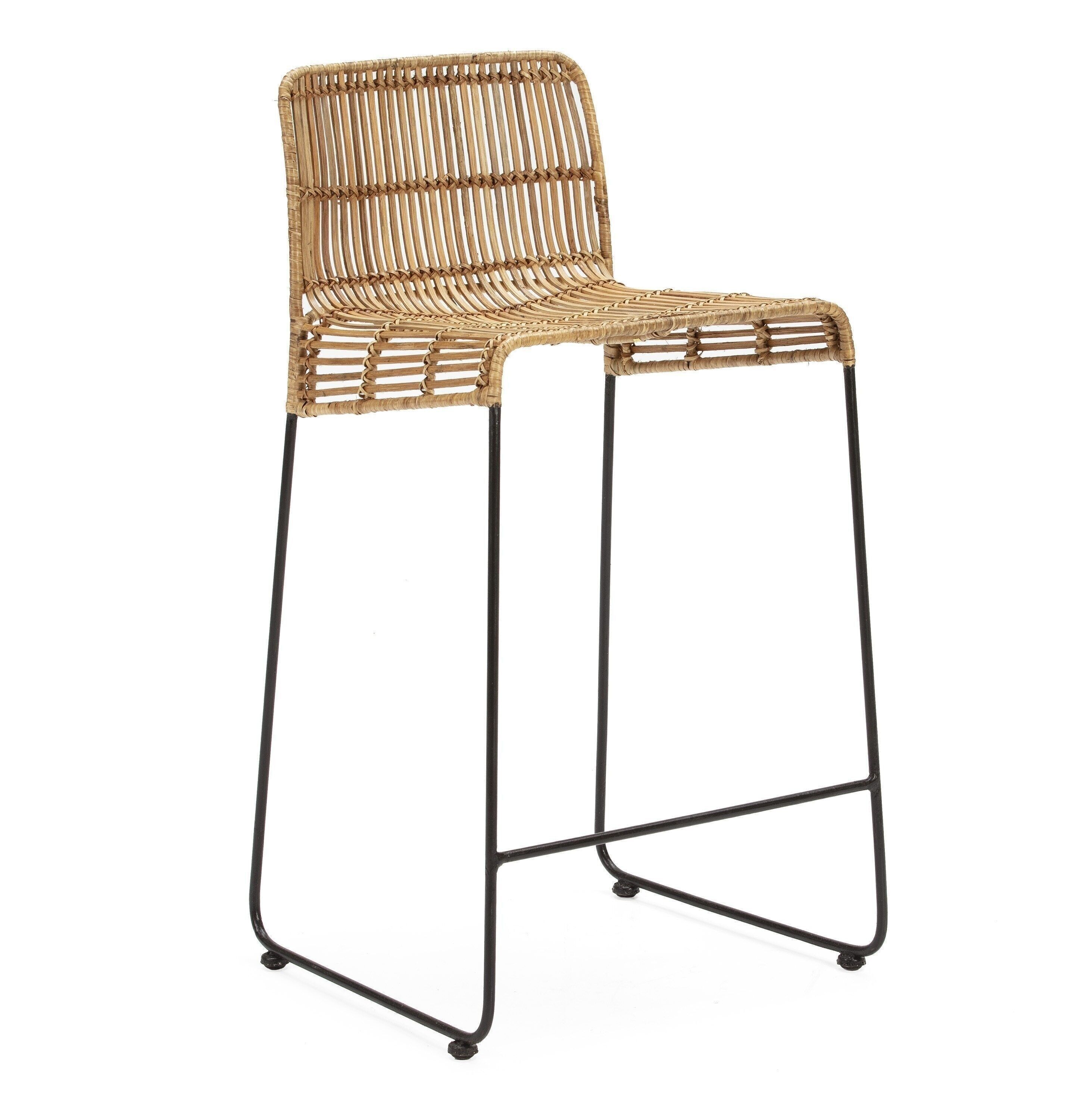 TABOURET HAUT 51X51X93 MÉTAL NOIR/OSIER NATUREL TH2998300