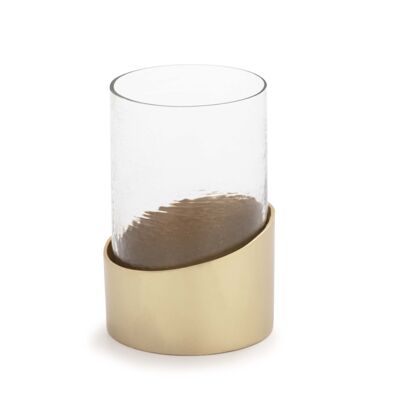 CANDLE HOLDER 18X18X30 GLASS/GOLDEN METAL TH3155900