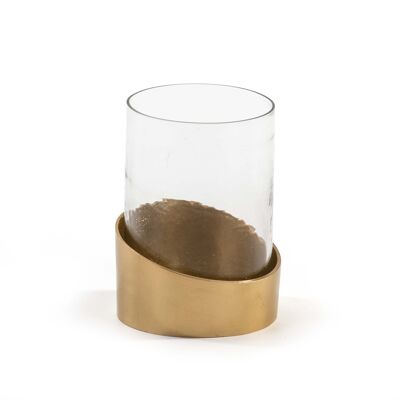 CANDLE HOLDER 17X17X26 GLASS/GOLDEN METAL TH3156000