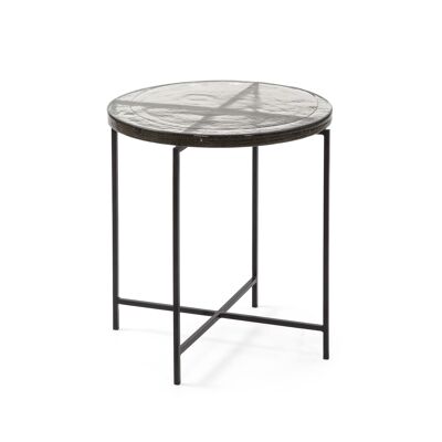 AUXILIARY TABLE 46X46X46 RUSTIC GLASS/BLACK METAL TH3158400