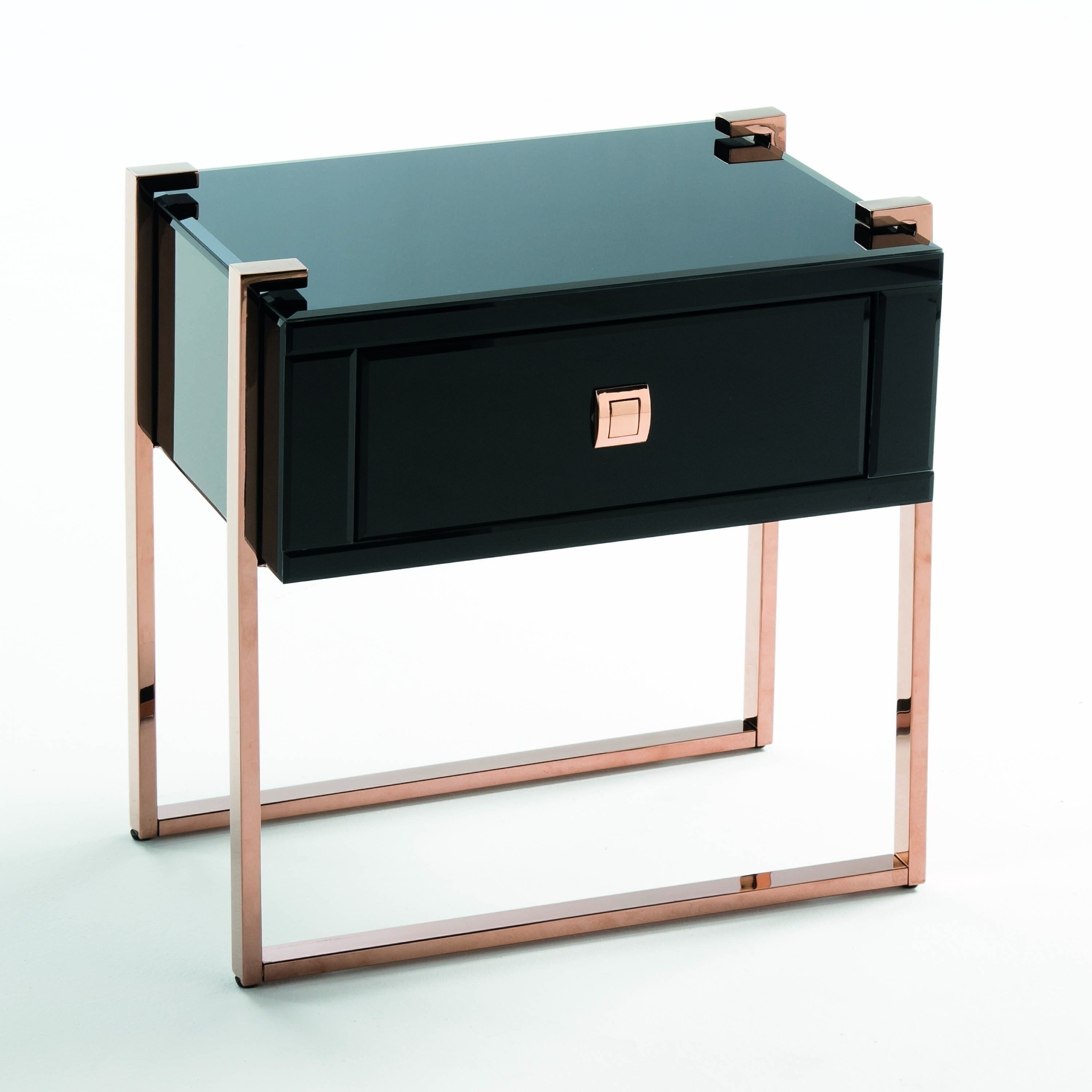 COMODINO 54X40X56 ORO ROSA ACCIAIO/VETRO NERO TH3657300