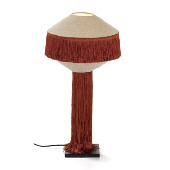 LAMPE DE TABLE 30X30X62 METAL NOIR/LIN NATUREL/TISSU OCRE TH4008100 1