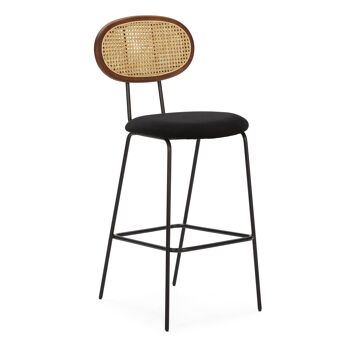 TABOURET HAUT 47X57X107 METAL NOIR/BOIS MARRON/ROTIN NATUREL/VELOURS NOIR TH4050300 1