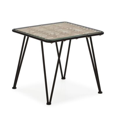 MESA AUXILIAR 51X51X46 CRISTAL/METAL NEGRO/RATAN NATURAL TH5500100