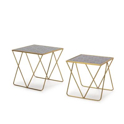 SET/2 SIDE TABLE 60X32X60 / 54X29X56 DECORATED GLASS/GOLDEN METAL TH5502000
