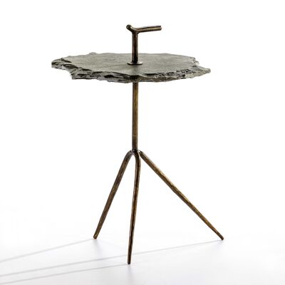 SIDE TABLE 52X48X70 GOLDEN METAL/GREY STONE TH6656000