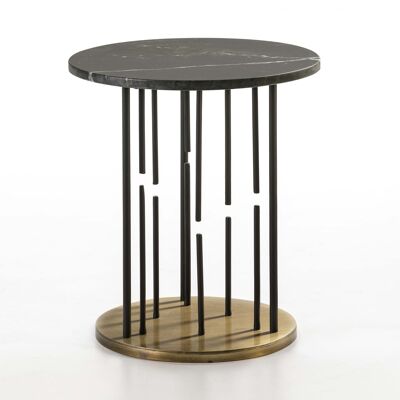 TABLE D'APPOINT 51X51X58 MARBRE NOIR/MÉTAL DORÉ/NOIR TH6656700