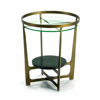 TABLE D'APPOINT 51X51X61 VERRE/MÉTAL DORÉ/PIERRE NOIRE TH6658300 1