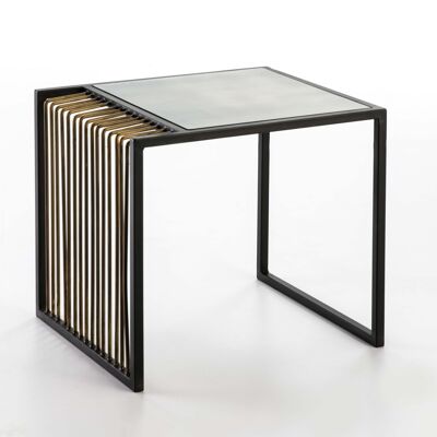 TABLE D'APPOINT 56X48X51 MIROIR VIEILLI/MÉTAL DORÉ/NOIR TH6952500