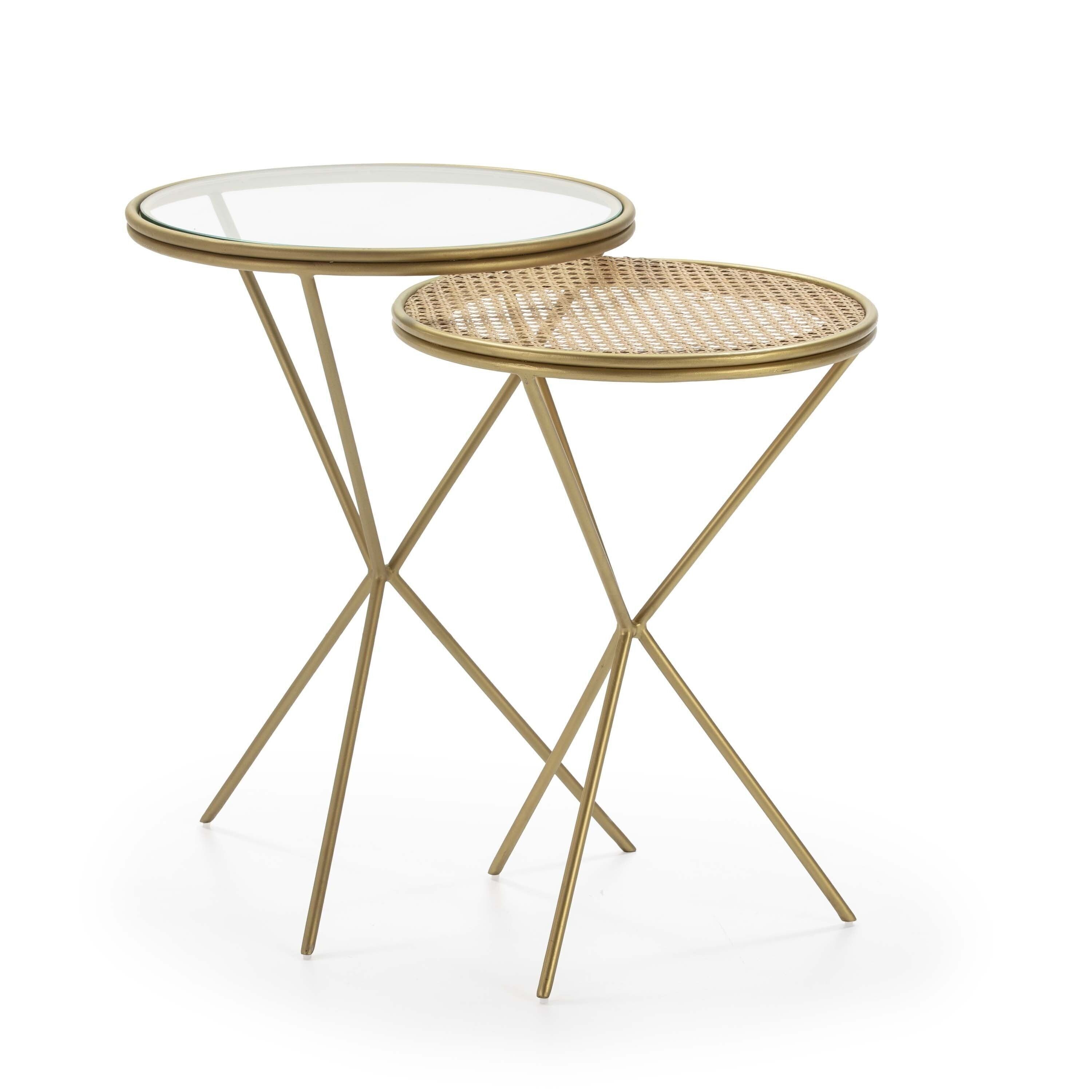 SET/2 TAVOLI LATERALI 49X49X67 VETRO/RATTAN/METALLO DORATO TH6957800