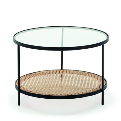 TAVOLINO DA CAFFÈ 66X66X45 VETRO/RATTAN/METALLO NERO TH6958200