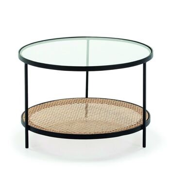 TABLE BASSE 66X66X45 VERRE/ROTIN/METAL NOIR TH6958200 1