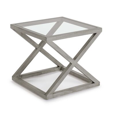 SIDE TABLE 60X60X55 GLASS/WOOD VEILED GRAY TH7513809