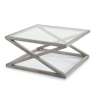 TABLE BASSE 90X90X45 VERRE/BOIS VOILE GRIS TH7513909