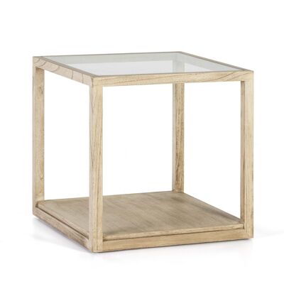 SIDE TABLE 60X60X60 GLASS/WOOD VEILED WHITE TH7631508