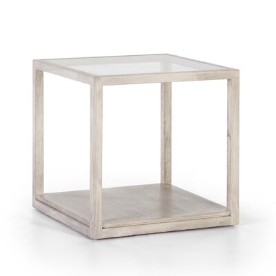 SIDE TABLE 60X60X60 GLASS/WOOD VEILED GRAY TH7631509