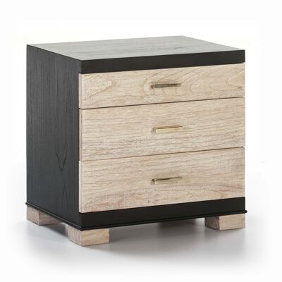 MESITA DE NOCHE 55X40X55 MADERA NEGRO MATE/BLANCO LAVADO 3 CAJONES TH7642113