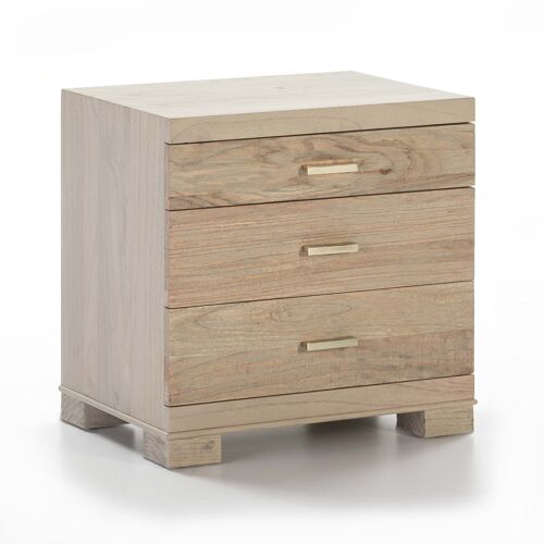 MESITA DE NOCHE 55X40X55 MADERA NATURAL CON PATINA GRIS 3 CAJONES TH7642115