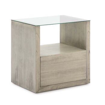 TABLE DE NUIT 60X45X60 VERRE/BOIS VOILE GRIS TH7642609 1