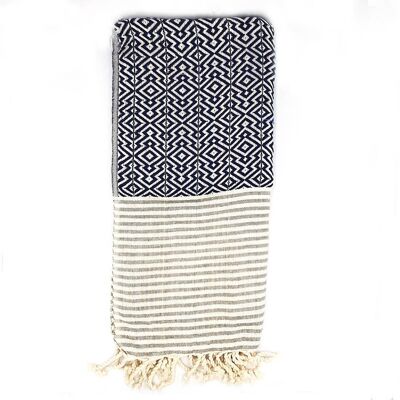 Serviette Hammam Nisa, Bleu Marine Et Blanc