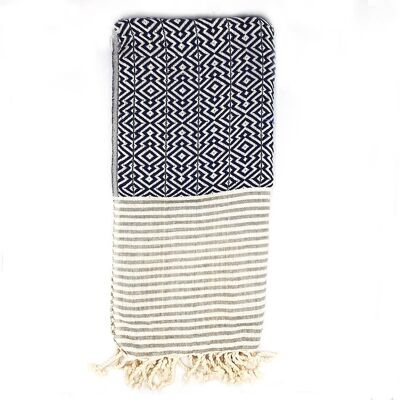 Nisa Hammam Towel, Navy Blue And White