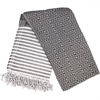 Serviette Hammam Nisa, Noir Et Gris 2