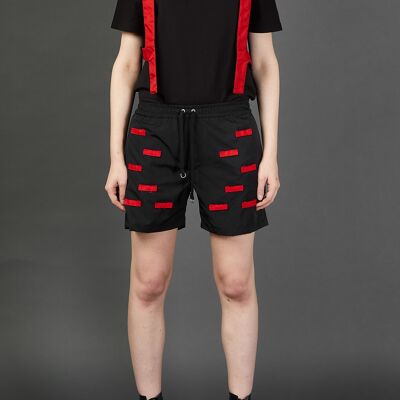 Black/Red Nylon Looped Shorts