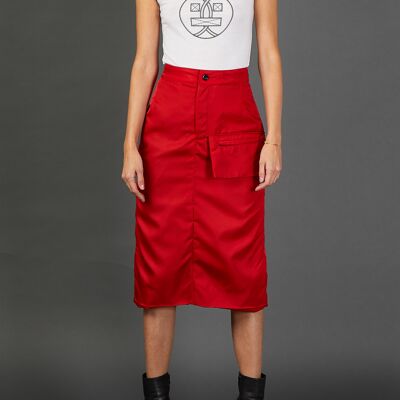 Red Nylon Skirt With Envelope Pocket