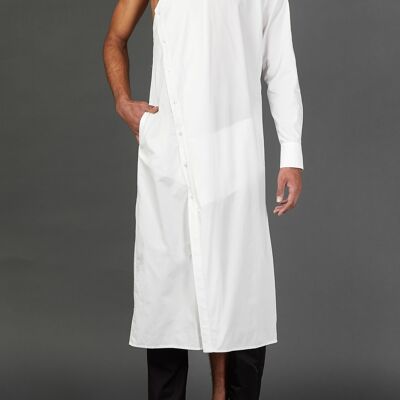 White Deconstructed One-Sleeve Shirt Dress
