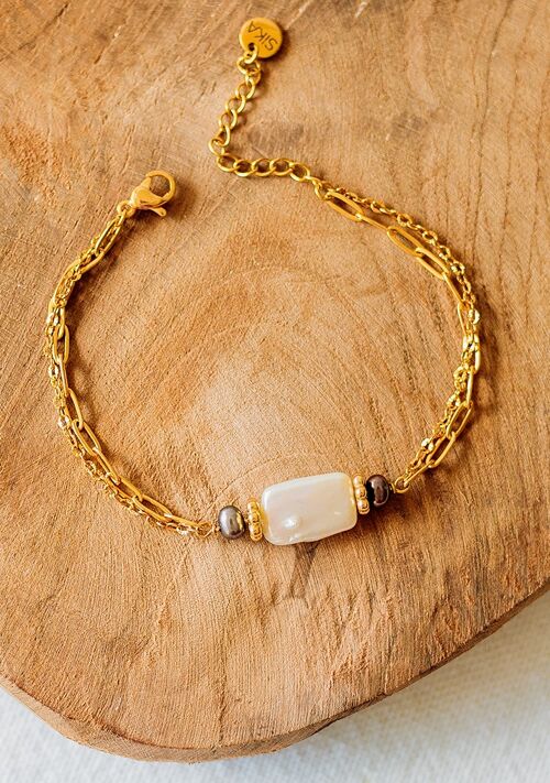 Bracelet Horia – Perles d’eau douce blanche & grises