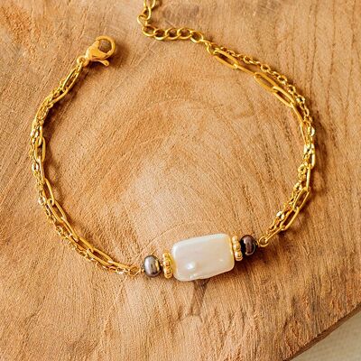 Bracelet Horia – Perles d’eau douce blanche & grises